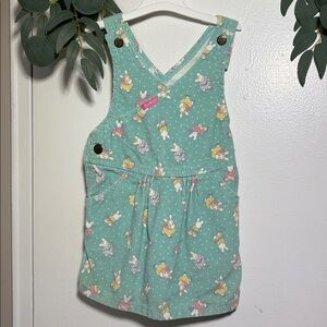 VINTAGE 80’s OSH KOSH B’GOSH Girls Mint Green Bunny Corduroy Overall Dress 3-T